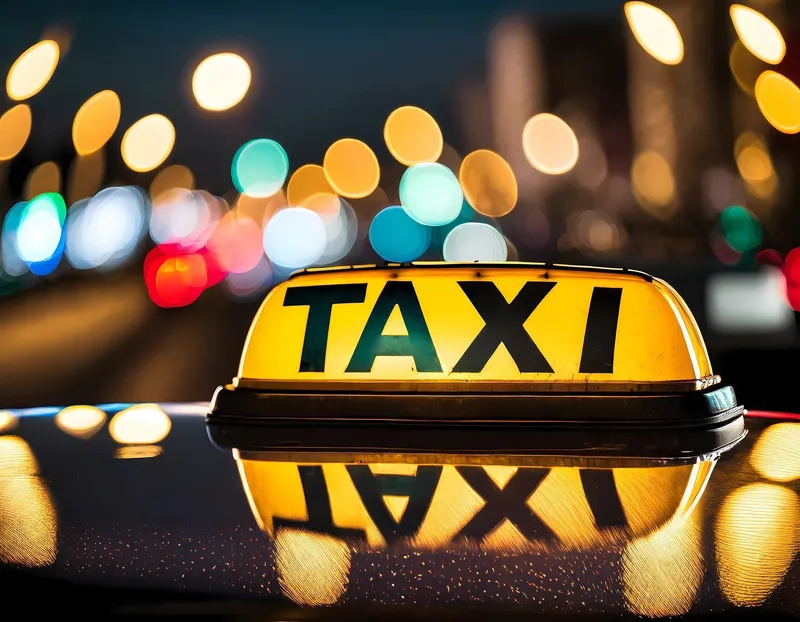 Leuchtendes Taxischild bei Nacht