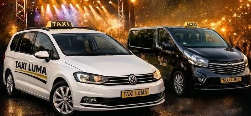 Fahrzeuge von Taxi Luma vor Burg Clam